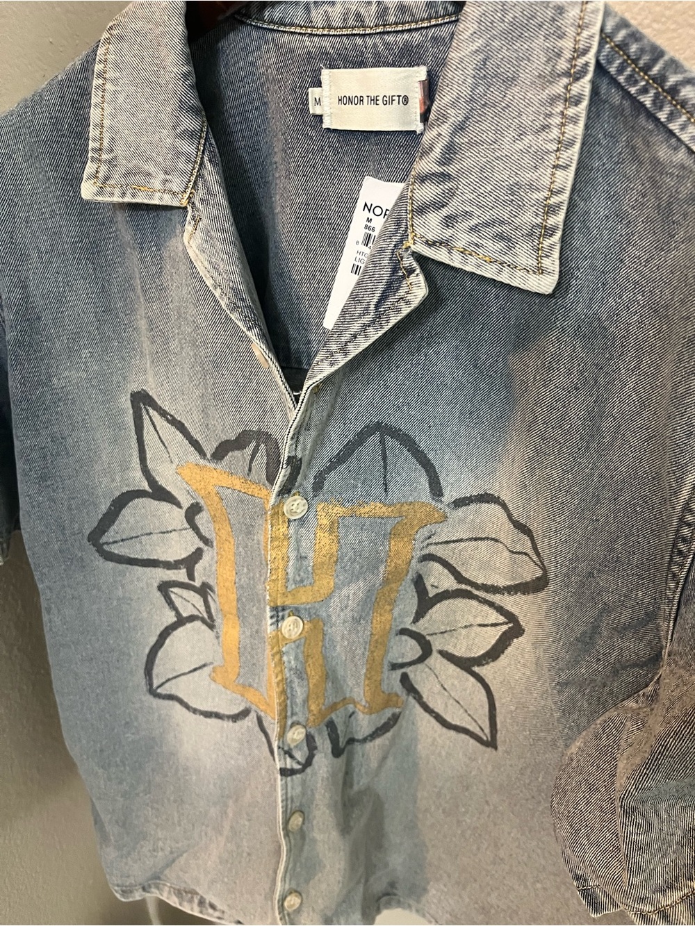 NWT Rare never worn Honor The Gift Denim over sized Shirt with Gold 'H' Graphic